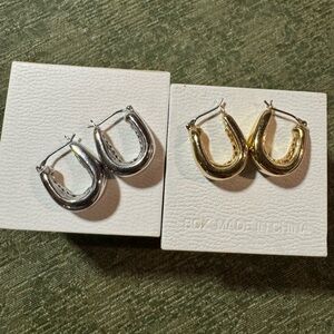 John Mederios- Silver and Gold 3/4 inch Hoop Earrings